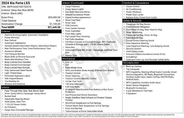 Certified 2024 Kia Forte LXS FWD image 12