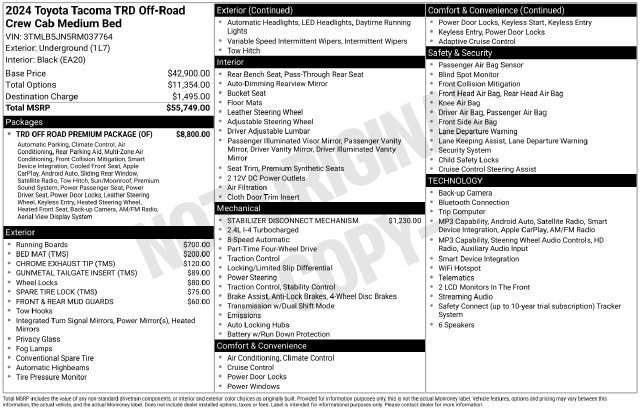 Used 2024 Toyota Tacoma TRD Off-Road w/ TRD Off Road Premium Package AWD/4WD image 38