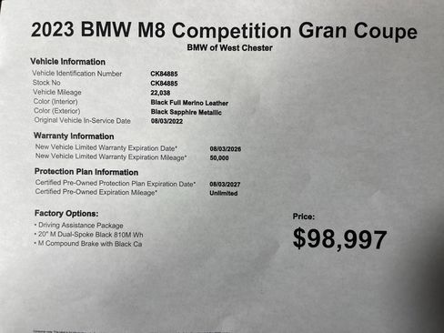 Certified 2023 BMW M8 Gran Coupe xDrive Competition w/ Driving Assistance Package image 20