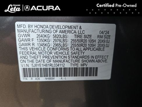 Certified 2024 Acura MDX SH-AWD w/ Advance Package image 35