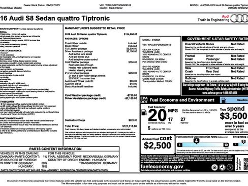 Used 2016 Audi S8 w/ Full Leather Package image 2