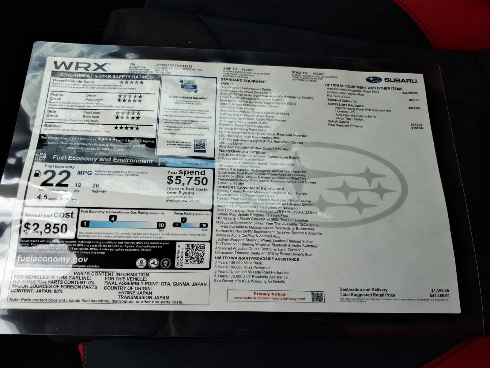 New 2026 Subaru WRX Limited w/ Accessory Package #2 AWD/4WD image 40