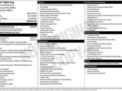 Used 2021 FIAT 500X Pop w/ Pop Value Package image 2