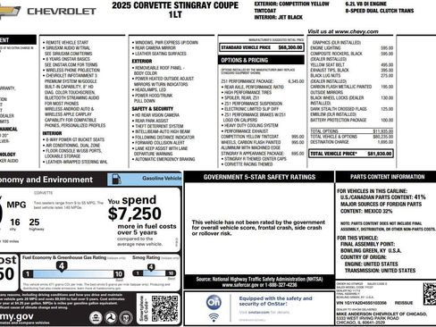 Used 2025 Chevrolet Corvette Stingray Coupe w/ Z51 Performance Package image 3