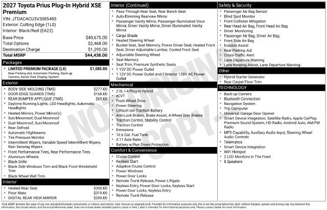 New 2027 Toyota Prius Plug-In Hybrid w/ Limited Premium Package FWD image 6