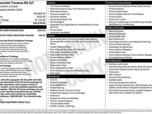 Used 2020 Chevrolet Traverse RS w/ LPO, Floor Liner Package FWD image 3