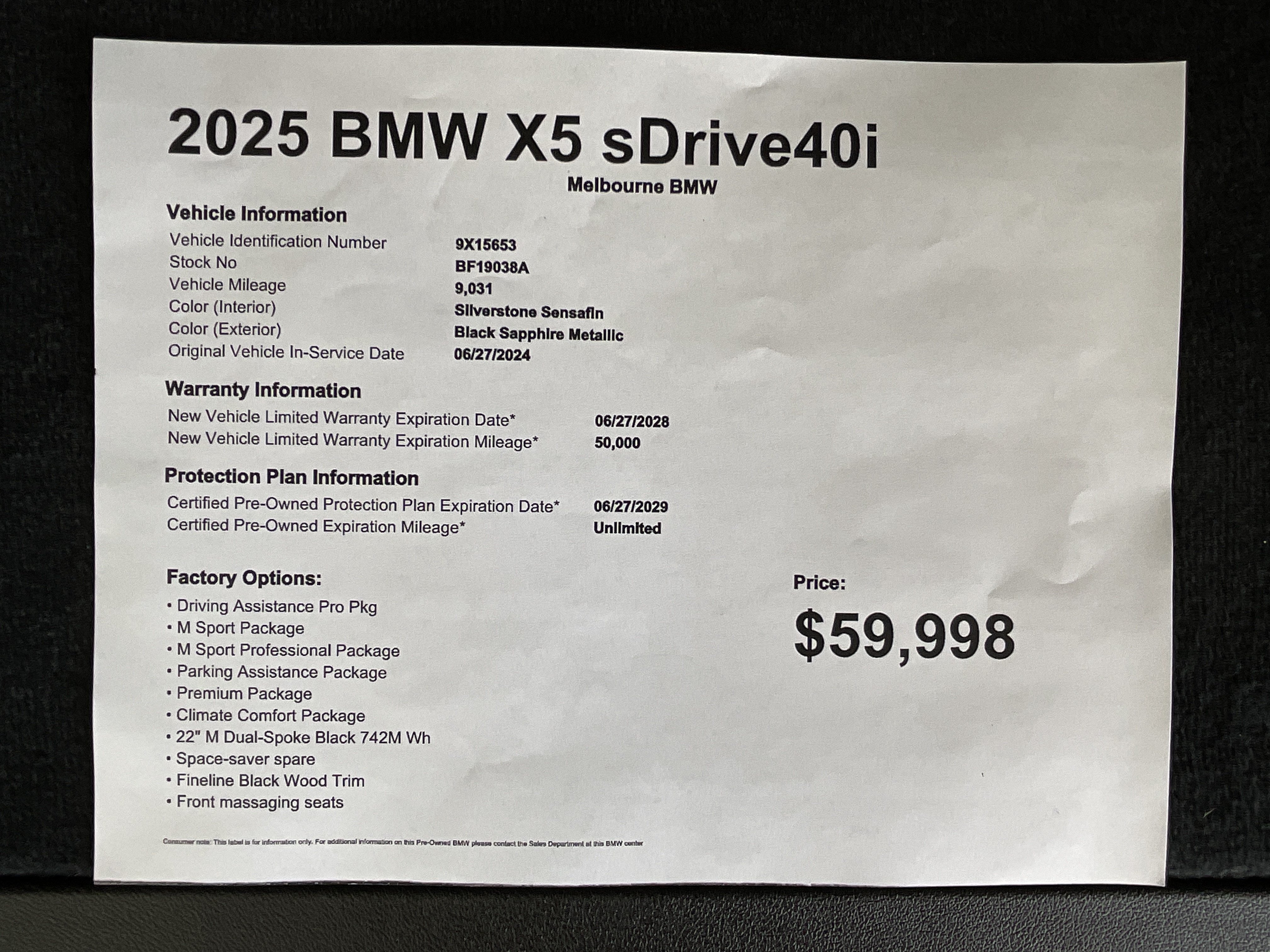 Certified 2025 BMW X5 sDrive40i w/ M Sport Package RWD image 38