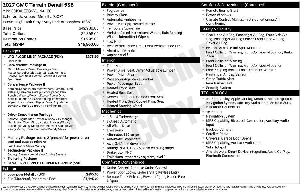 New 2027 GMC Terrain Denali w/ LPO, Floor Liner Package AWD/4WD image 4
