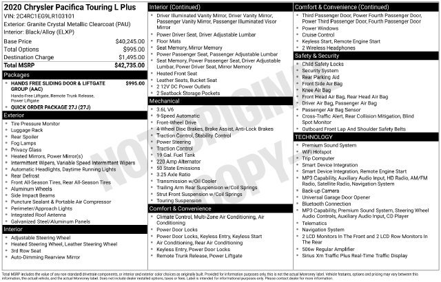 Used 2020 Chrysler Pacifica Touring-L Plus FWD image 34