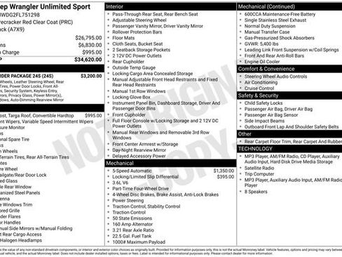 Used 2015 Jeep Wrangler Unlimited Sport w/ Quick Order Package 24S AWD/4WD image 18