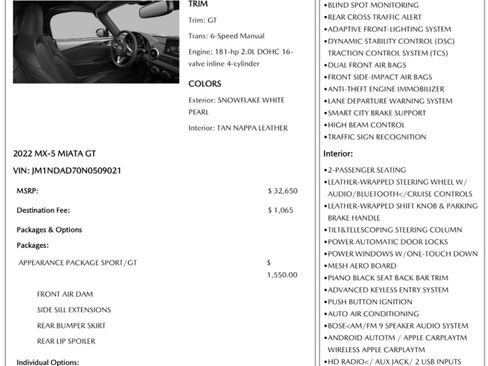 Used 2022 MAZDA MX-5 Miata Grand Touring w/ Appearance Package image 46