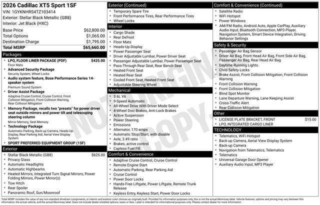New 2026 Cadillac XT5 Sportv w/ LPO, Floor Liner Package AWD/4WD image 26