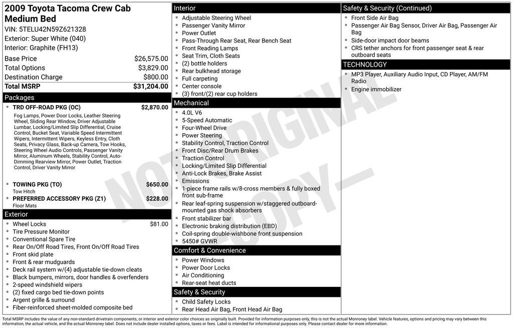 Used 2009 Toyota Tacoma 4x4 Double Cab w/ TRD Off-Road Pkg image 2