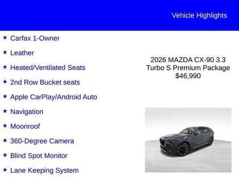 Used 2026 MAZDA CX-90 3.3 Turbo S w/ Premium Plus AWD/4WD image 2