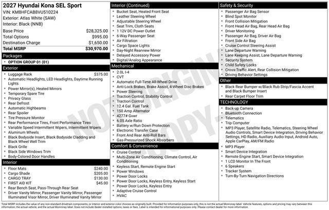 New 2027 Hyundai Kona SEL Sport AWD/4WD image 25