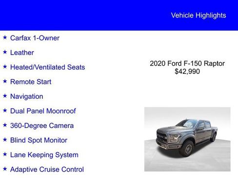 Certified 2020 Ford F150 Raptor w/ Equipment Group 802A Luxury AWD/4WD image 2