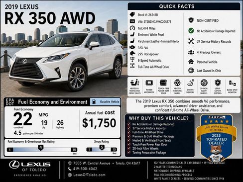 Used 2019 Lexus RX 350 AWD w/ Premium Package image 2