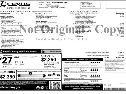 Used 2025 Lexus TX 500h AWD w/ Technology Package image 54