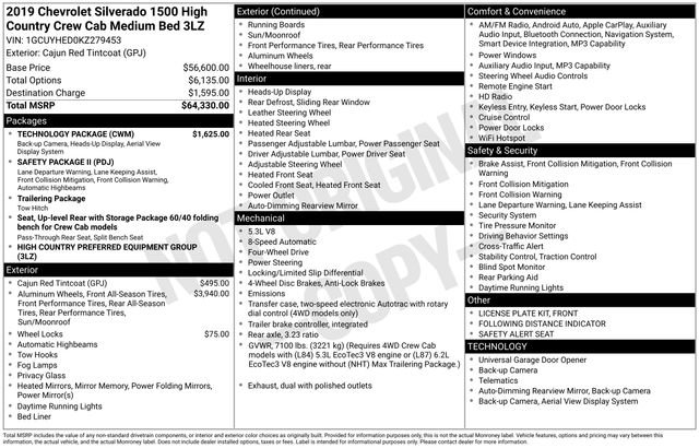 Used 2019 Chevrolet Silverado 1500 High Country w/ Technology Package AWD/4WD image 36