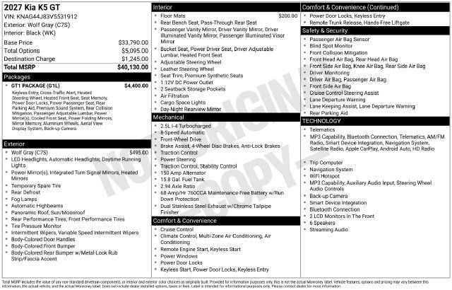 New 2027 Kia K5 GT w/ GT1 Package FWD image 6