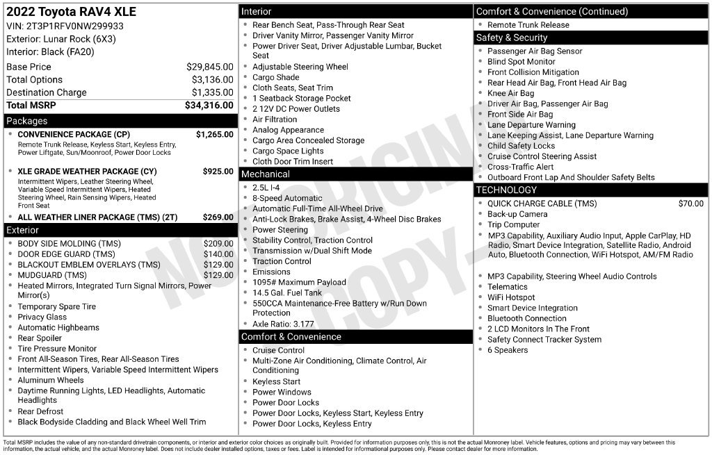 Used 2022 Toyota RAV4 XLE w/ Convenience Package AWD/4WD image 4