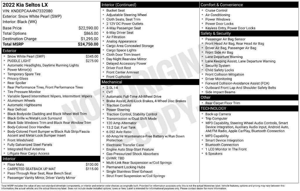 Certified 2022 Kia Seltos LX AWD/4WD image 10