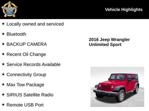 Used 2016 Jeep Wrangler Unlimited Sport w/ Quick Order Package 24S AWD/4WD image 2