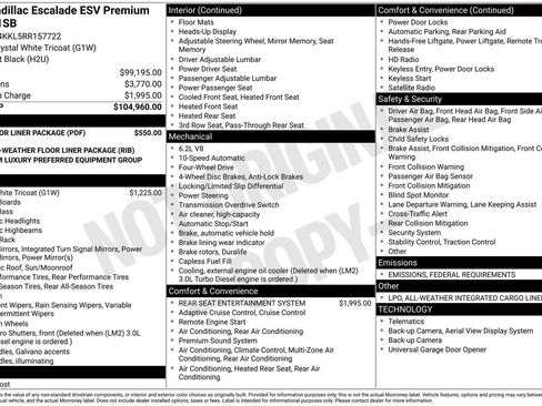 Certified 2024 Cadillac Escalade ESV Premium Luxury w/ LPO, Floor Liner Package image 36