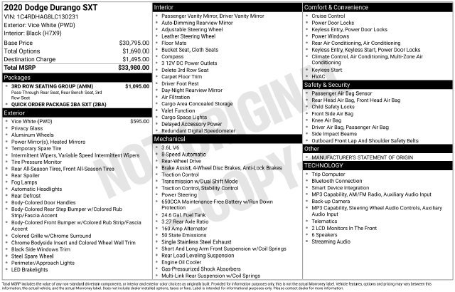 Used 2020 Dodge Durango SXT w/ 3rd Row Seating Group RWD image 4