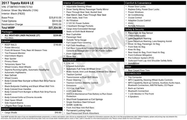 Used 2017 Toyota RAV4 LE w/ All Weather Liner Package AWD/4WD image 34