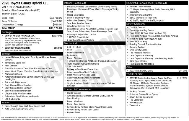 Used 2020 Toyota Camry XLE w/ Driver Assist Package FWD image 35