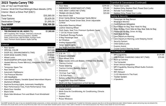 Used 2023 Toyota Camry TRD w/ TRD Package w/JBL Audio FWD image 36