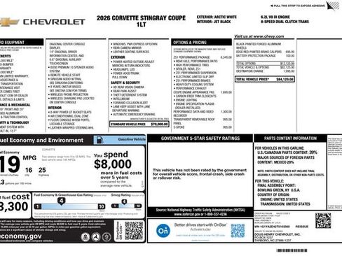New 2026 Chevrolet Corvette Stingray Coupe w/ Z51 Performance Package RWD image 12