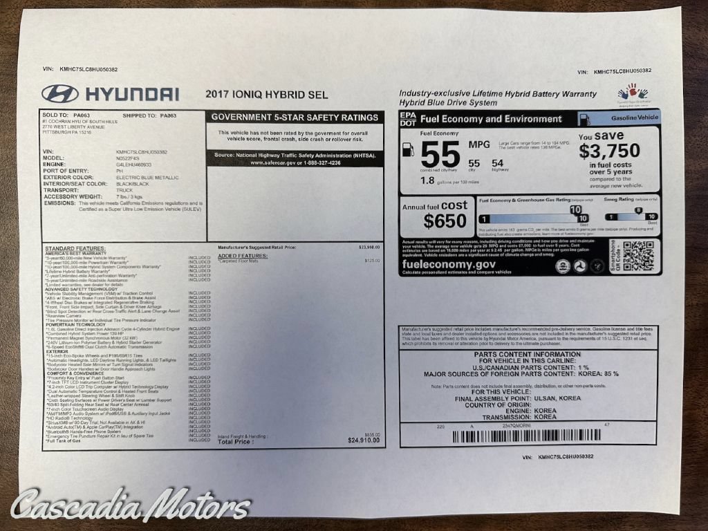 Used 2017 Hyundai Ioniq SEL FWD image 3