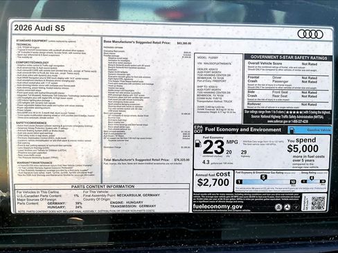 New 2026 Audi S5 Prestige AWD/4WD image 16