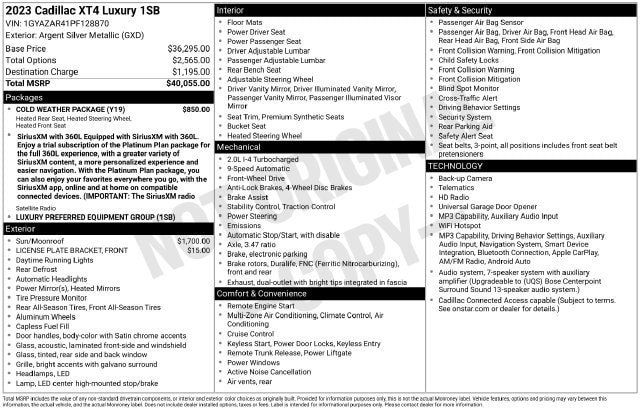 Used 2023 Cadillac XT4 Luxury w/ Cold Weather Package FWD image 34