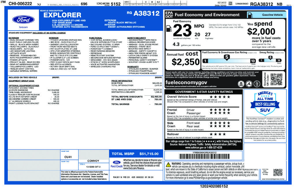 New 2024 Ford Explorer ST-Line w/ Class IV Trailer Tow Package AWD/4WD image 9