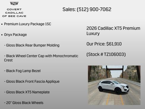 New 2026 Cadillac XT5 Premium Luxury w/ LPO, ONYX Package FWD image 6