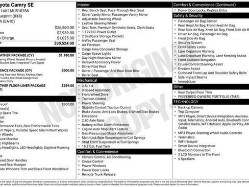 Used 2021 Toyota Camry SE w/ Cold Weather Package FWD image 7