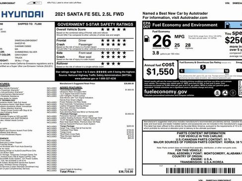 Used 2021 Hyundai Santa Fe SEL w/ Convenience + Premium Package image 2