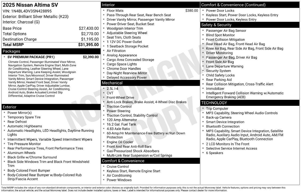 Certified 2025 Nissan Altima 2.5 SV w/ SV Premium Package FWD image 33