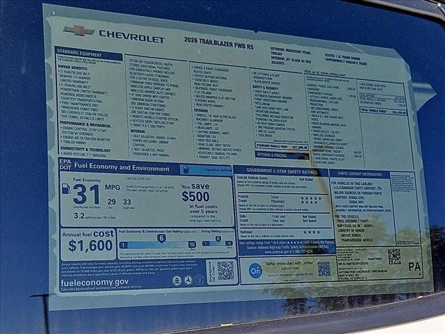 New 2026 Chevrolet TrailBlazer RS w/ Convenience Package FWD image 16