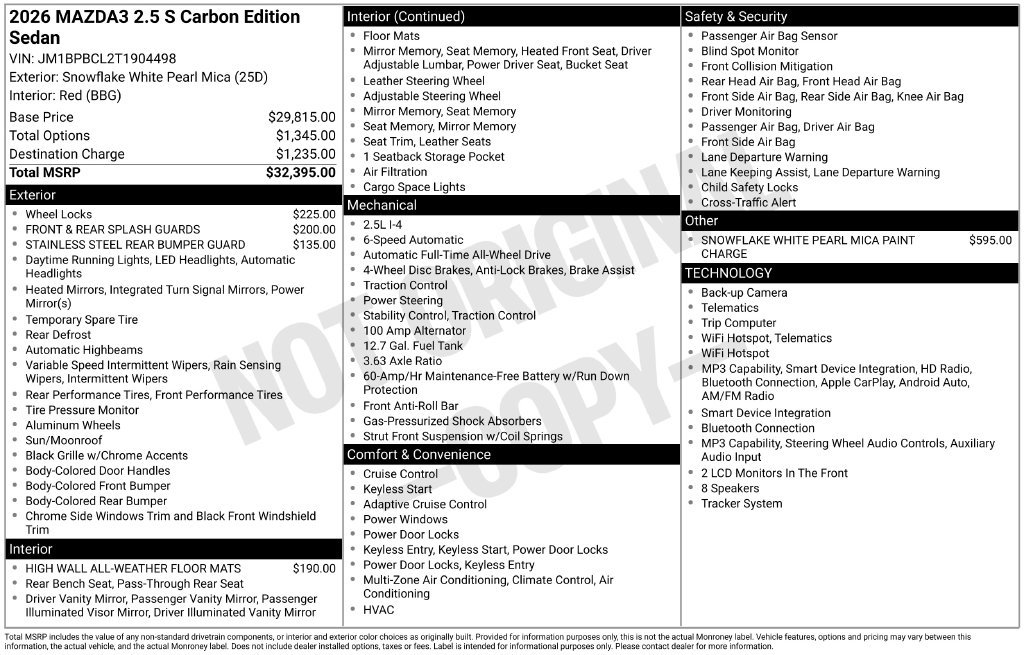 New 2026 MAZDA MAZDA3 Carbon AWD/4WD image 22