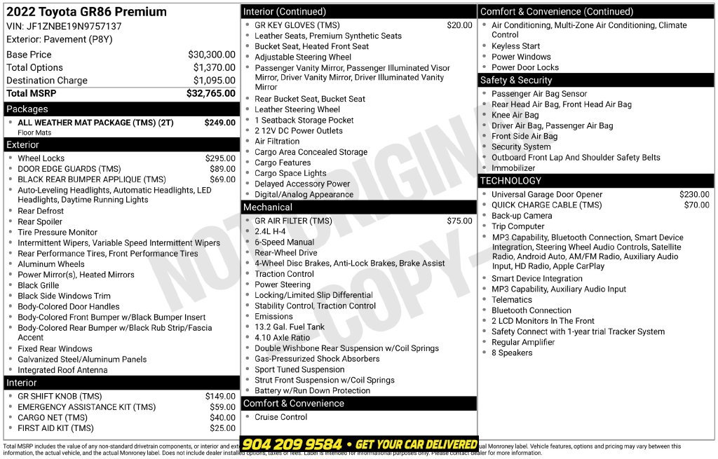 Used 2022 Toyota GR86 Premium w/ ALL Weather Mat Package (TMS) RWD image 36