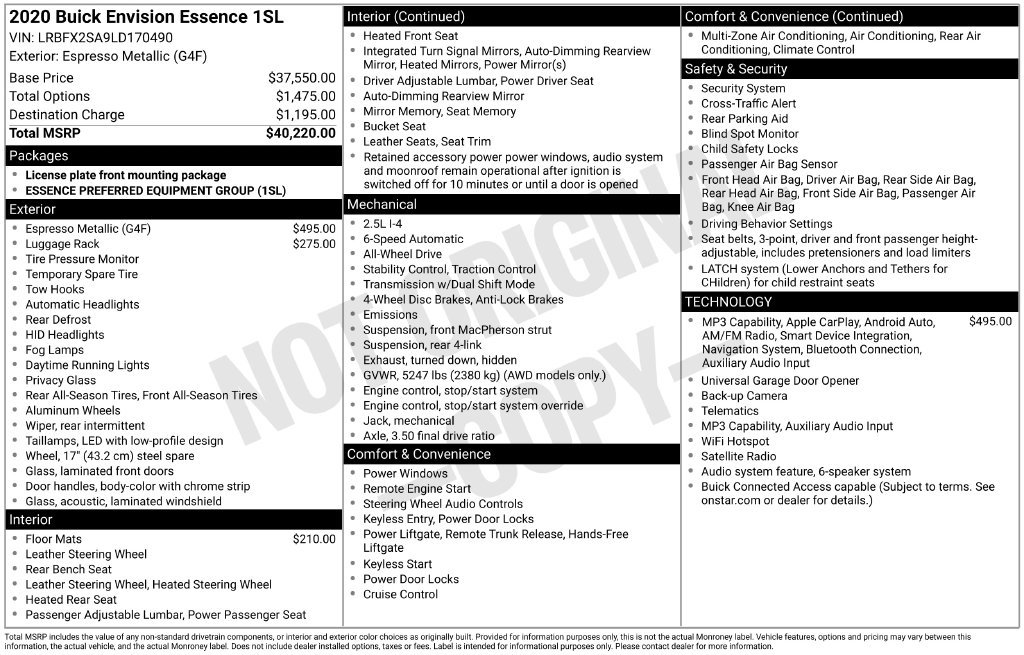 Certified 2020 Buick Envision Essence AWD/4WD image 26
