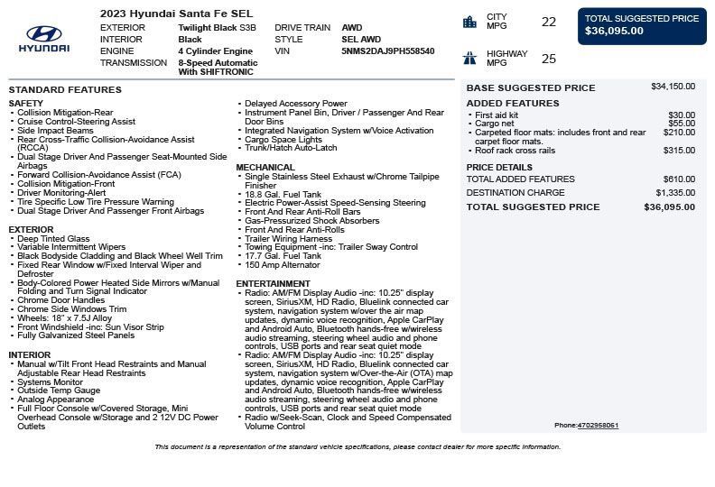Used 2023 Hyundai Santa Fe SEL AWD/4WD image 3