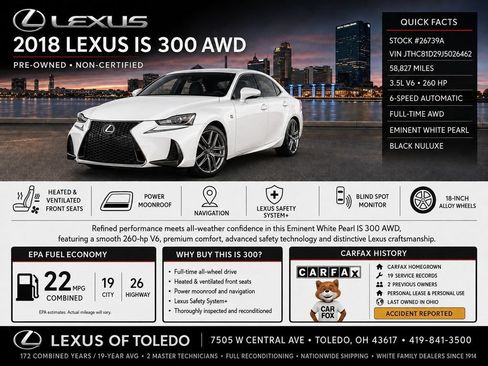 Used 2018 Lexus IS 300 AWD w/ Premium Package image 1