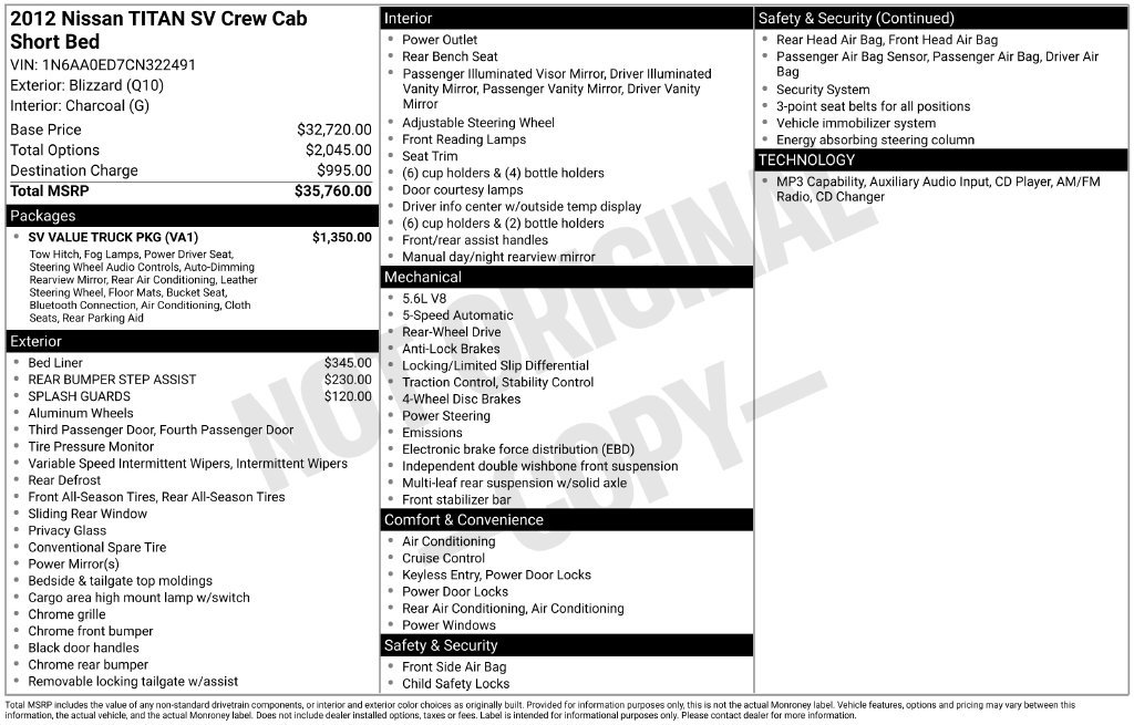 Used 2012 Nissan Titan SV w/ SV Value Truck Pkg RWD image 5