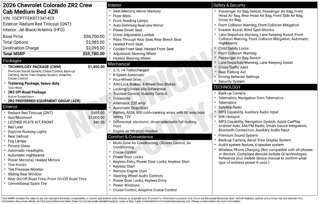 New 2026 Chevrolet Colorado ZR2 w/ Technology Package AWD/4WD image 3