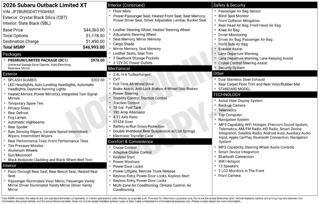 Used 2026 Subaru Outback Limited XT w/ Premium/Limited Package AWD/4WD image 43